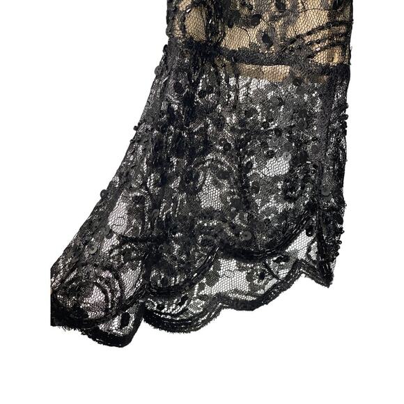 Vintage Cache Sequin Lace Black V Neck Scalloped Sleeve Evening Blouse Women's L - Picture 2 of 5
